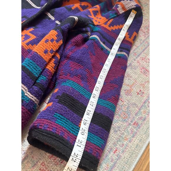 Vintage Jofeld Wool Aztec Long Full Length Hooded Coat Conch Buttons Medium - Picture 11 of 16